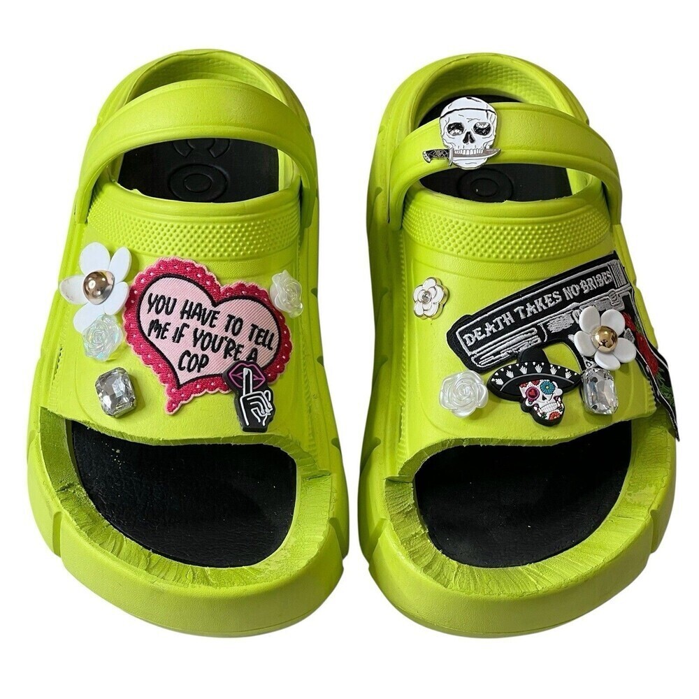 Conno 6 Electric Lime Platform Goth Embellished Clogs Mules Sz 9-10 US 40-41 EU